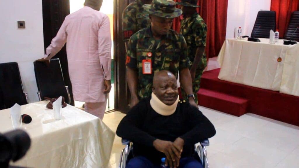 Major General Umaru Mohammed in court on Oct. 4 for trial. Credit: X.