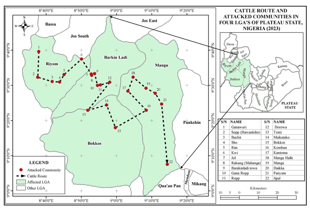 Cattle migration route through the North Central State of Plateau where more than 350 persons have been killed since Jan 1, 2023. Credit Stephanos Foundation.