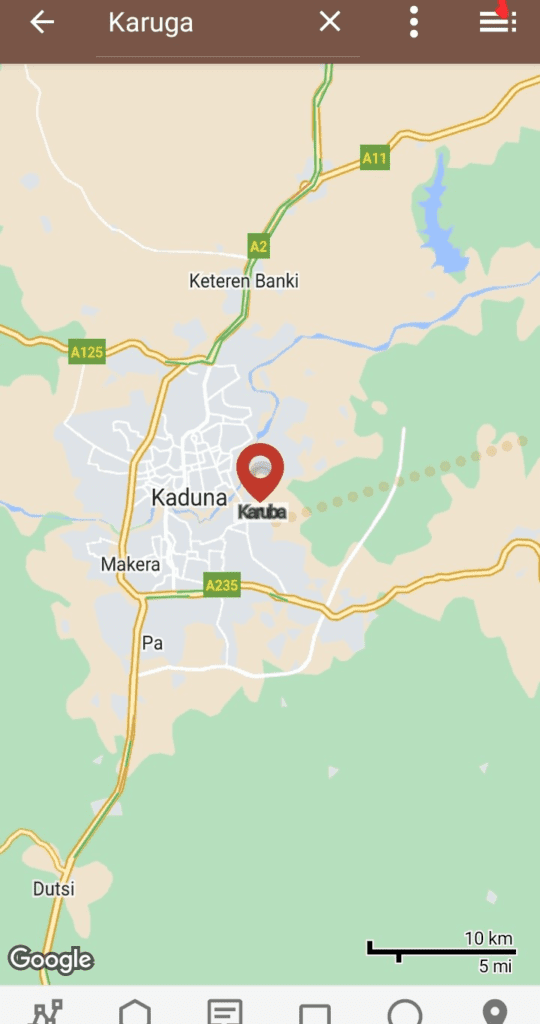 Map shows the location of the Karuga suburb of Kaduna. Map by Luka Binniyat.