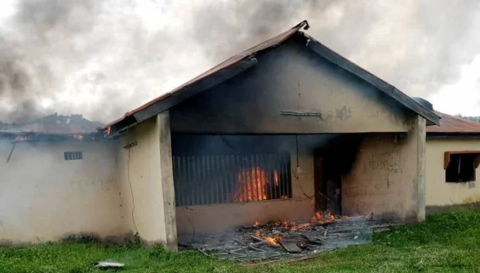 Burnt INEC office in Benue. Photo credit: TheCable.