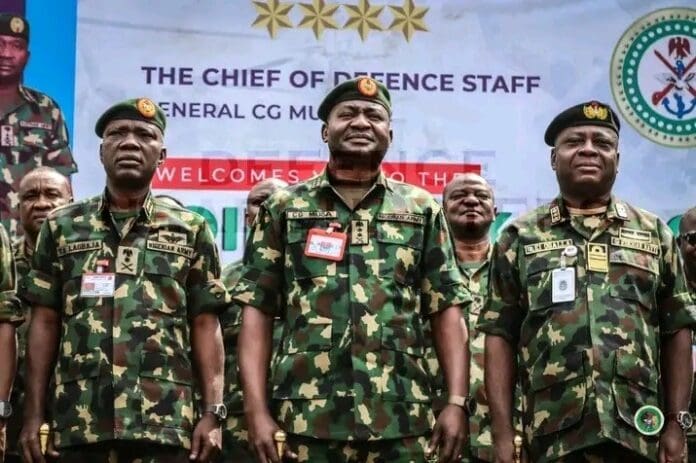 Gen. Christopher Musa, center, Nigeria’s top Army commander, has pursued a relentless campaign for 10 months to dislodge terrorists and bandits from their forest sanctuaries in Nigeria’s Northern States. Benue State, however, has suffered extraordinary rates of murder and kidnapping.