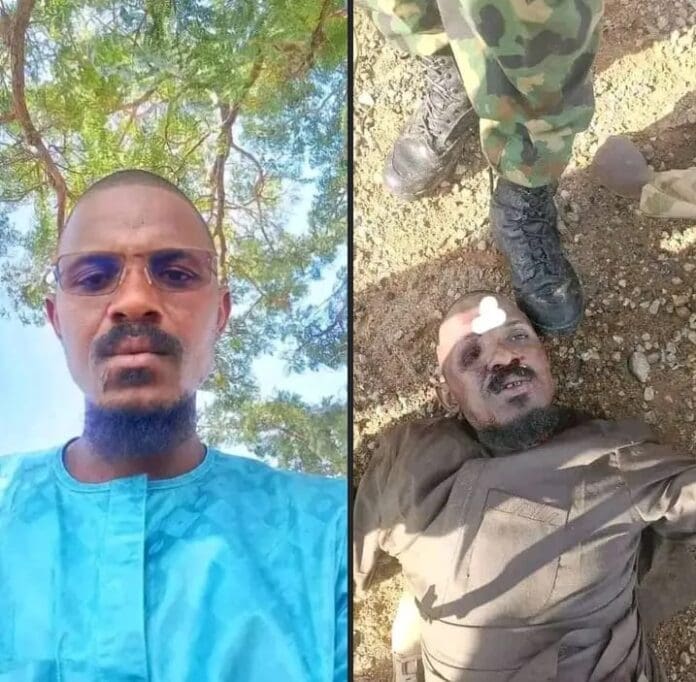 Halilu Sububu, left, pictured in a wanted poster. As he appeared on Thursday. Credit: Nigerian Military.