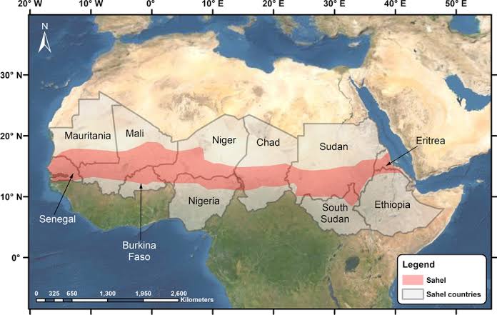 Map of the African Sahel region. Courtesy of Wikimedia Commons. 