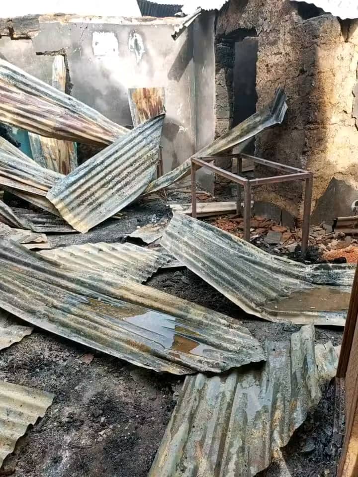 Imagine of Burnt House by Fulani Ethnic Militias in the Wereng camp of Riyom County in Plateau State, Photo Credit: Berom Youth Association Facebook page