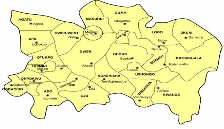 Map of Benue State, showing all the 23 counties Credit: Benue history archive
