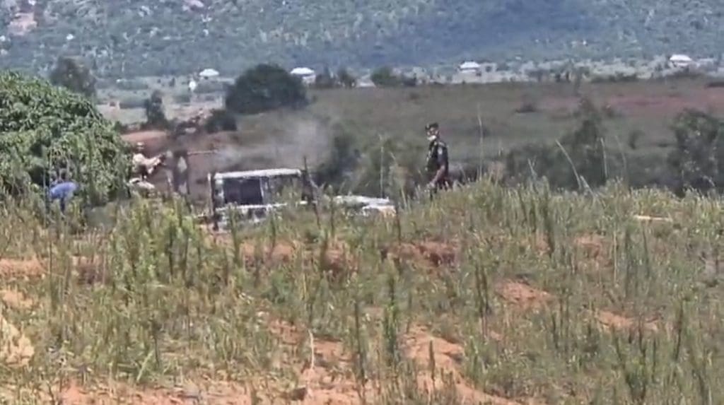 A military gun truck fires in the direction of attacking terrorists in Rakwok after terrorists attacked a funeral. Photo courtesy Dalyop Solomon