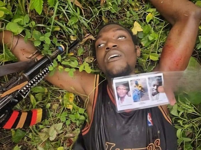 The corpse of Abdussamad Ohida, a senior ISWAP commander. Photo credit: X/@ZagazOlaMakama.
